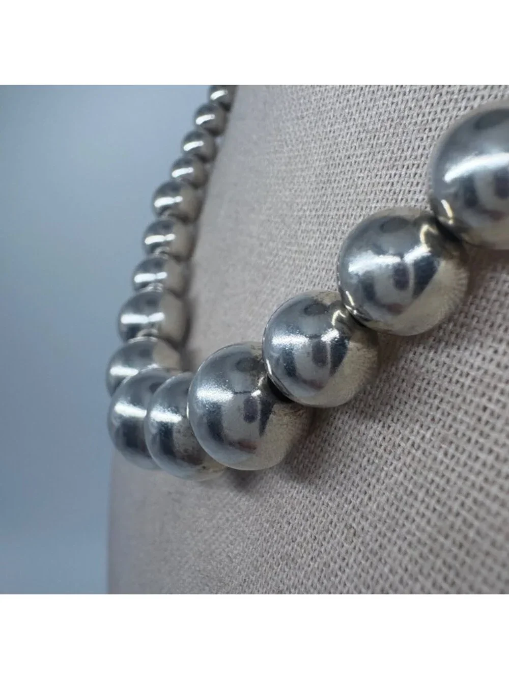 Graduated Bead Necklace 925 Sterling Silver 18-20